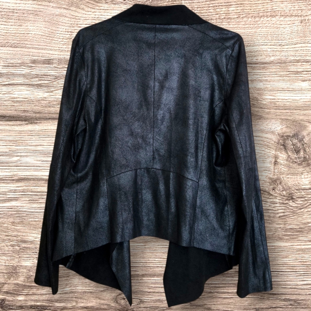 Worthington Open Black Faux Leather Jacket Zip Detail Goth Punk Lightweight /M - Picture 6 of 9